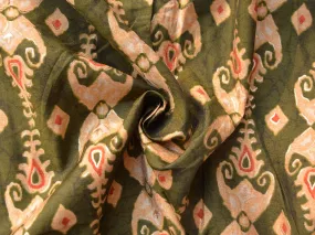 Mehndi Green & Cream Stripes Motifs Premium Modal Chanderi Silk Fabric
