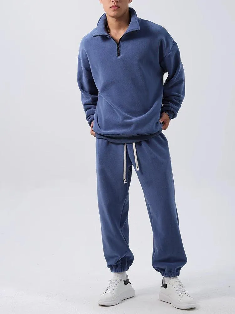 Men’s Wide Loose Fleece Sports Suit Set Sweatshirt,Sweatpants - Ultimate Comfort and Style