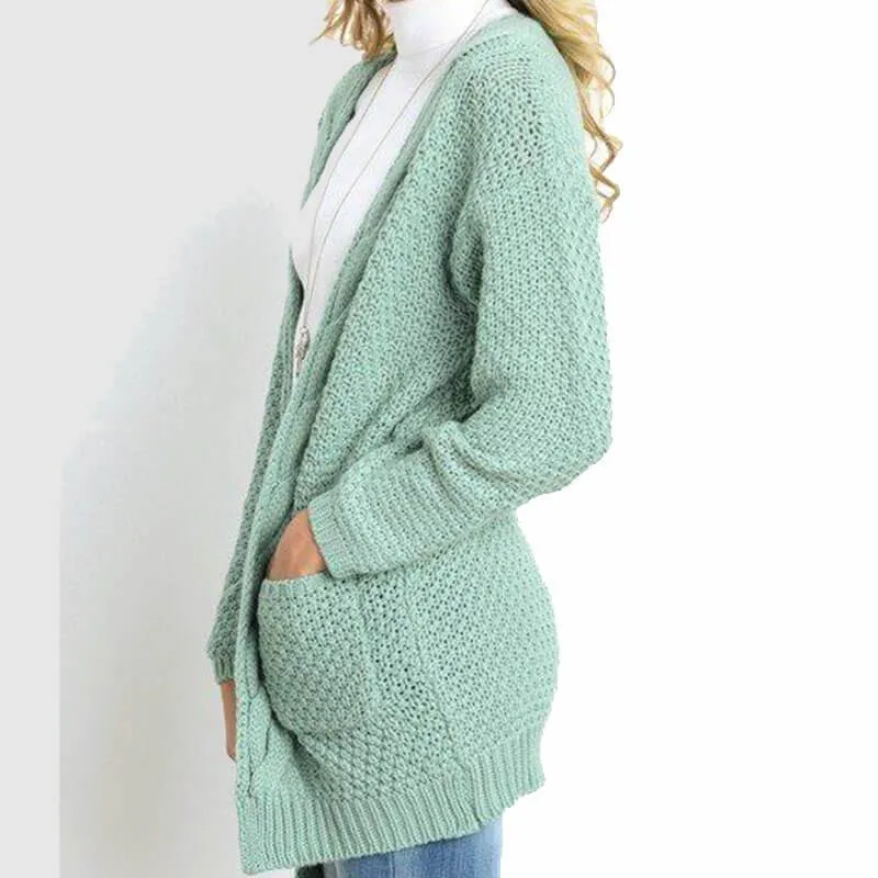 Oversized Cable Knit Pockets Cardigan