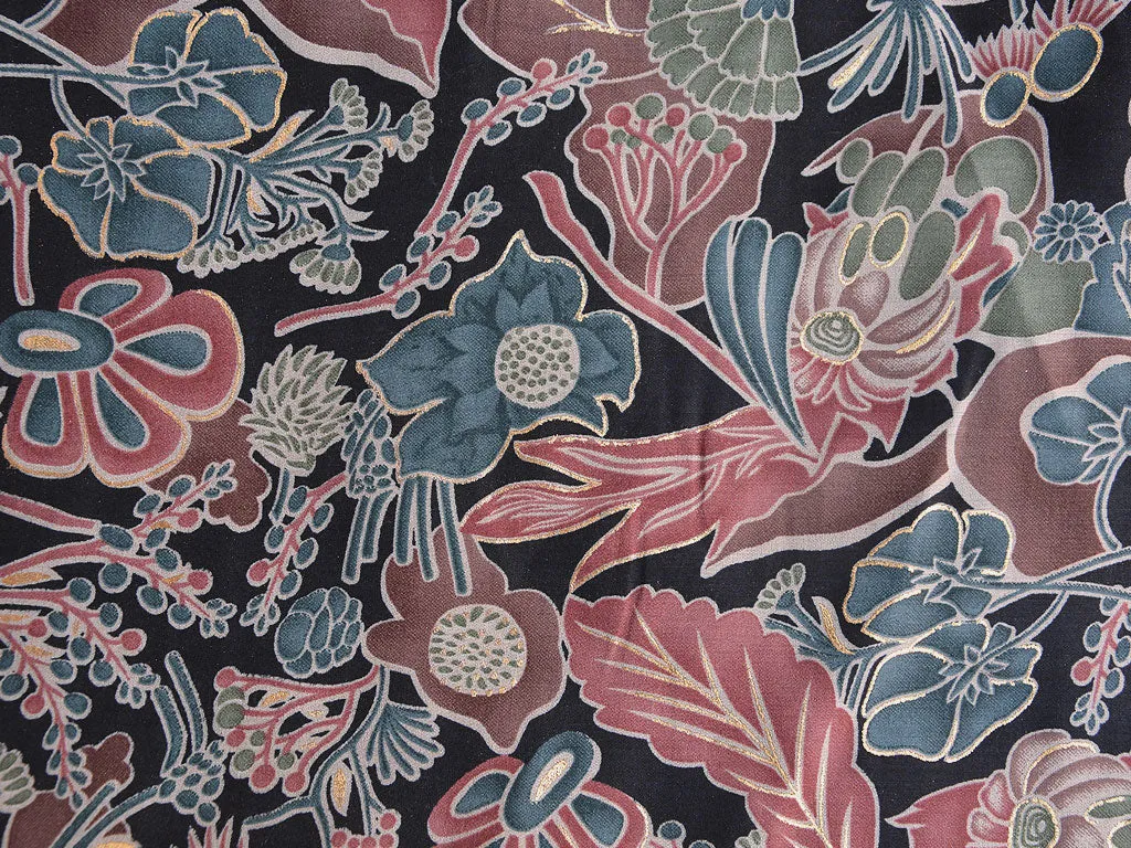 Pink & Blue Floral Motifs Premium Modal Chanderi Silk Fabric