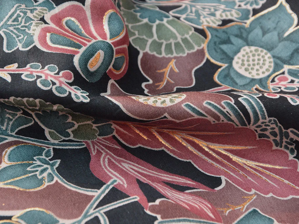 Pink & Blue Floral Motifs Premium Modal Chanderi Silk Fabric