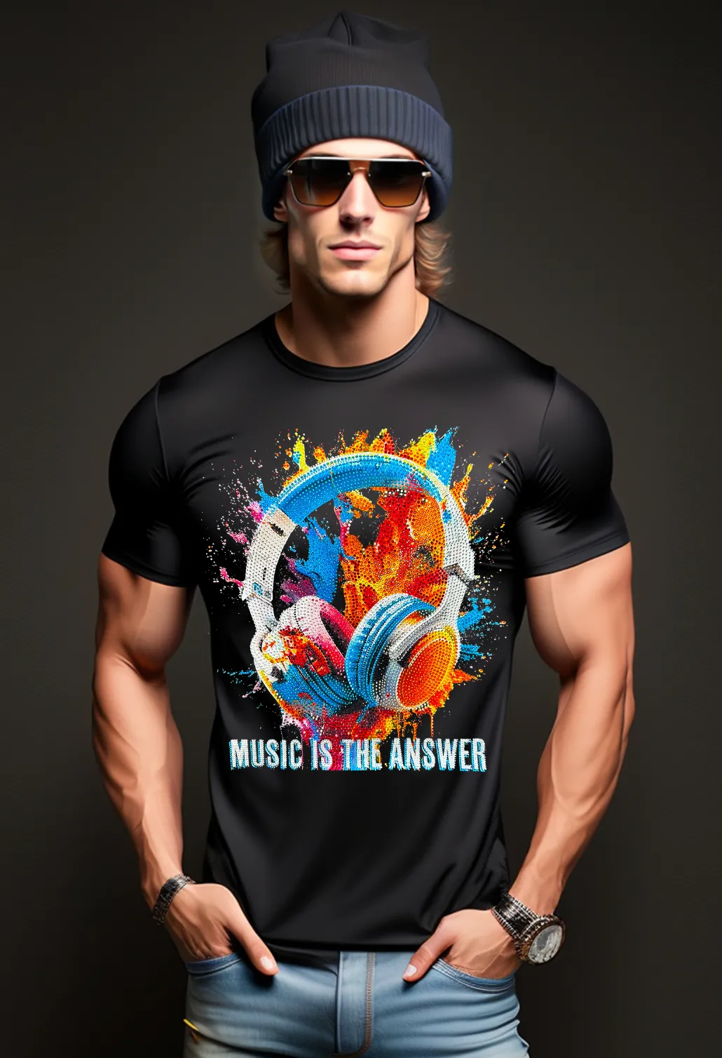 Rhinestones T Shirt Music is the Answer Exclusive | Grooveman Music TM