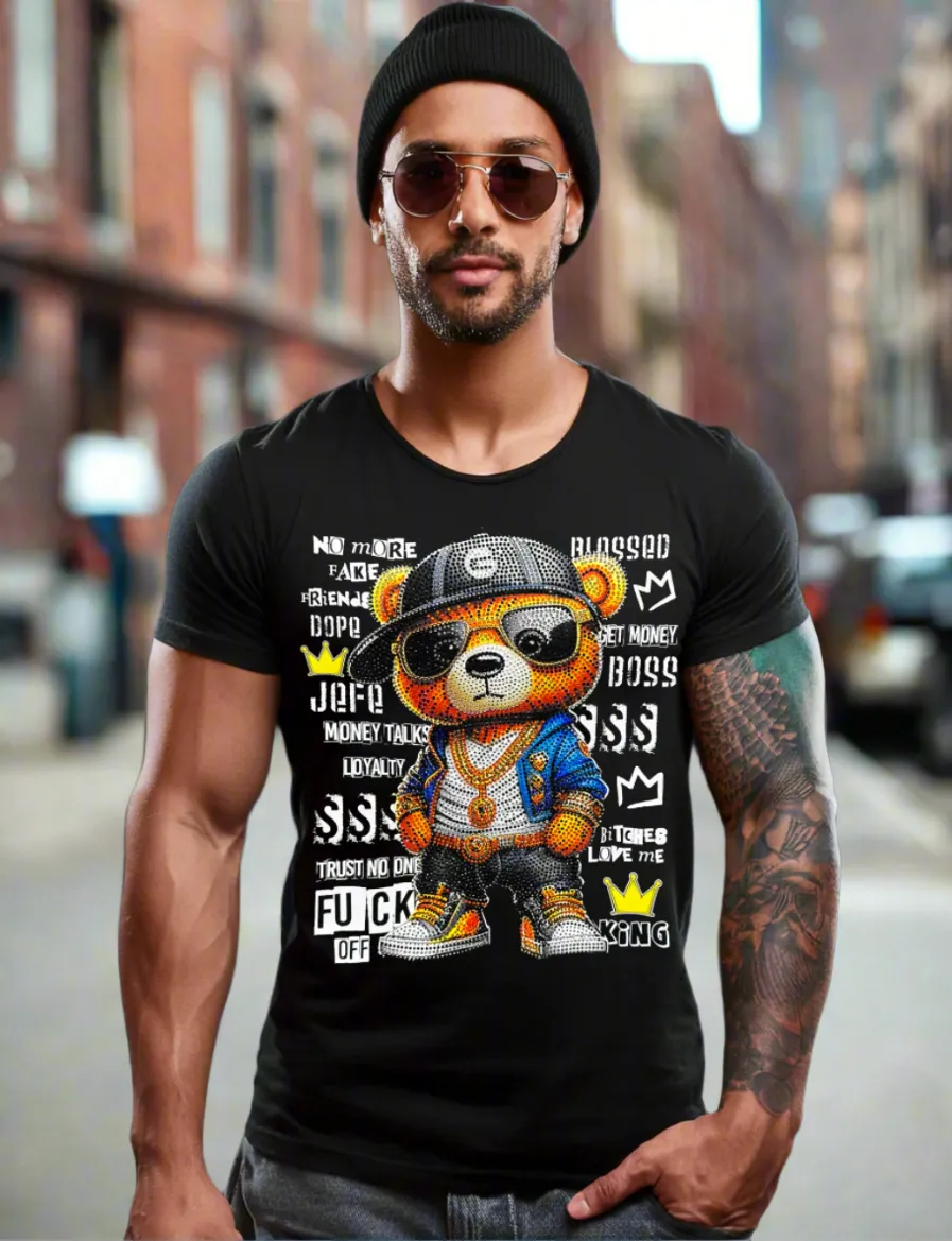 Rhinestones T Shirt Teddy Hip Hop G Logo Exclusive | Grooveman Music TM
