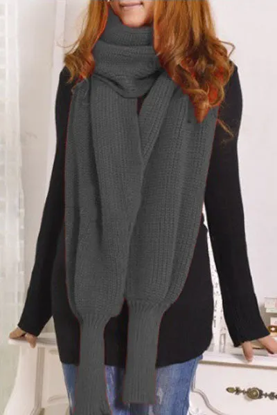 Sexy Grey Versatile Cozy Knit Scarf with Sleeves