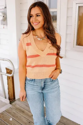 Sierra V-Neck Striped Crop Vest - Coral