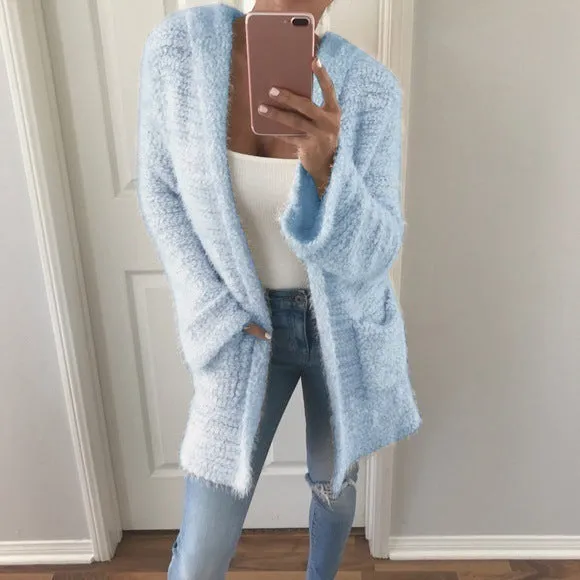 Solid Color Loose Pockets Cocoon Oversized Cardigan