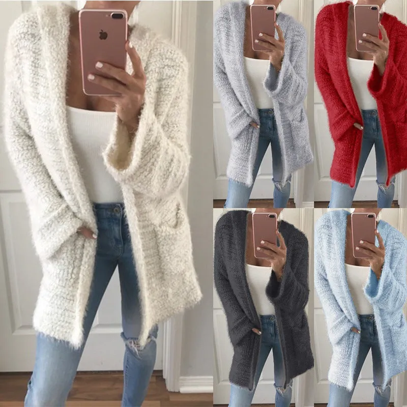 Solid Color Loose Pockets Cocoon Oversized Cardigan