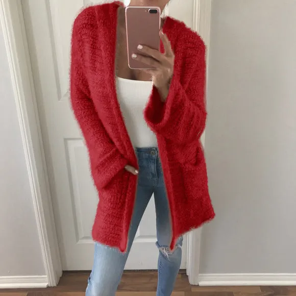 Solid Color Loose Pockets Cocoon Oversized Cardigan