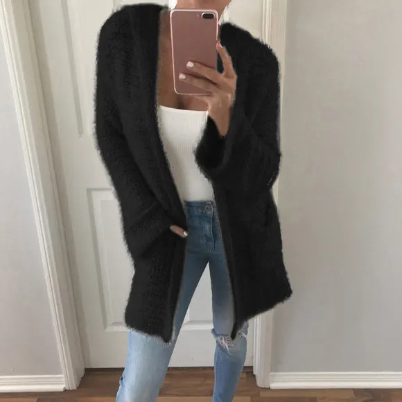 Solid Color Loose Pockets Cocoon Oversized Cardigan