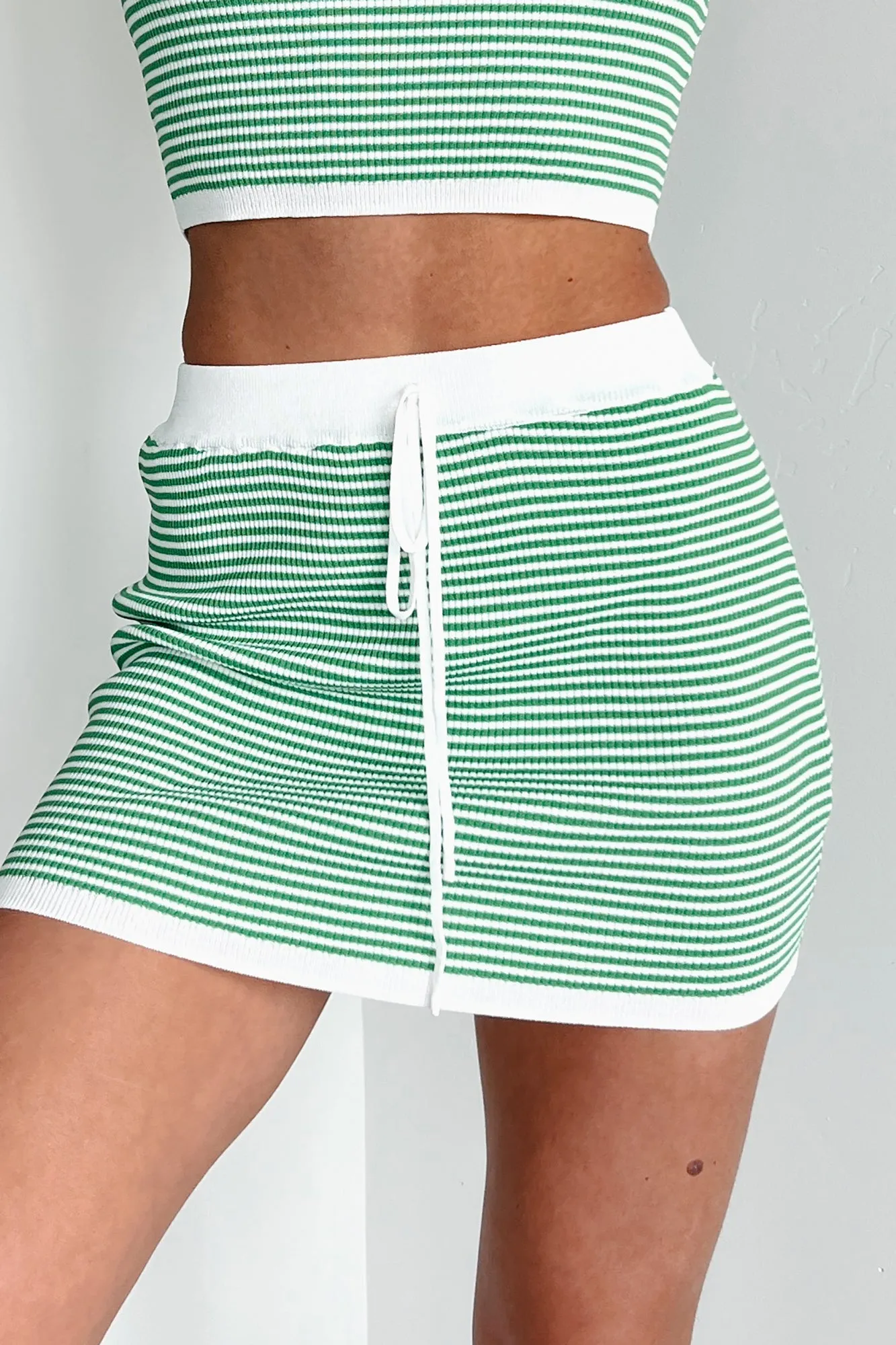 Sorry Can't Hear You Striped Mini Skirt (Green)