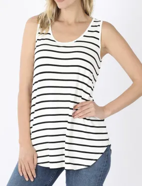 Striped Basic Tank Ivory/Black Final Sale