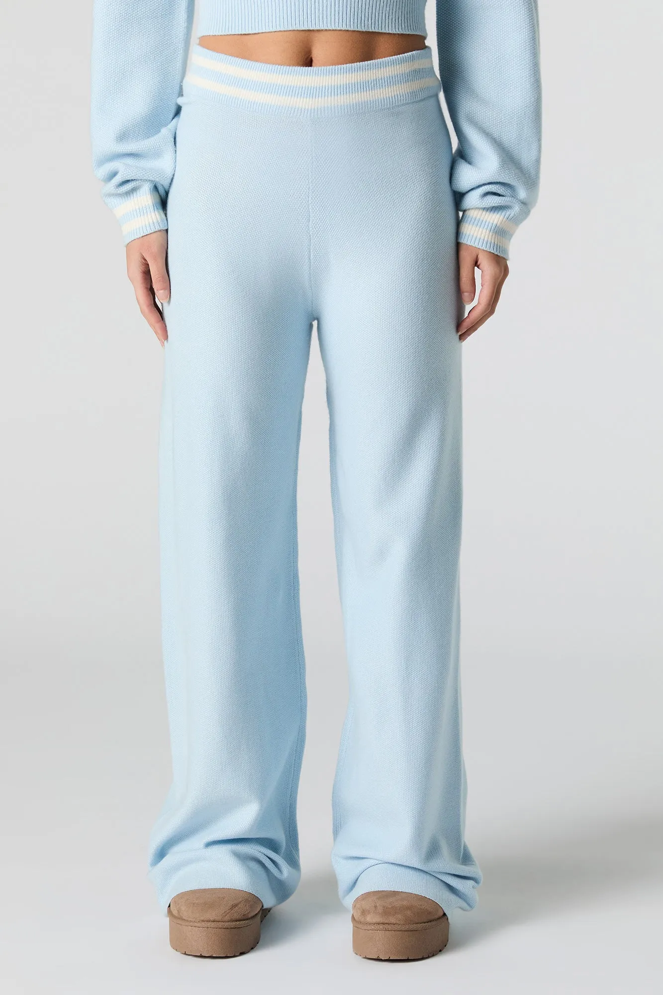 Striped Trim Knit Wide Leg Pant