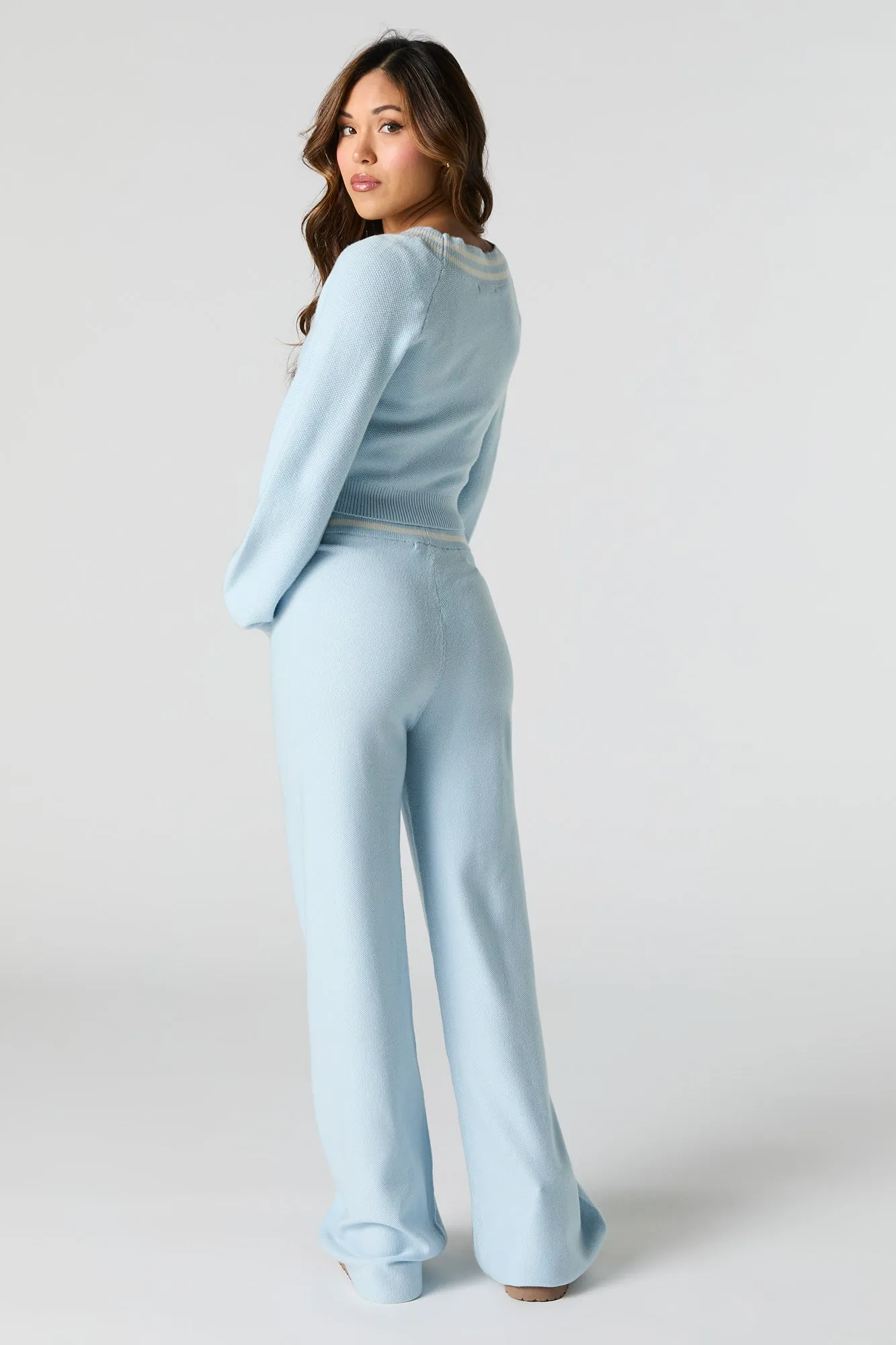 Striped Trim Knit Wide Leg Pant