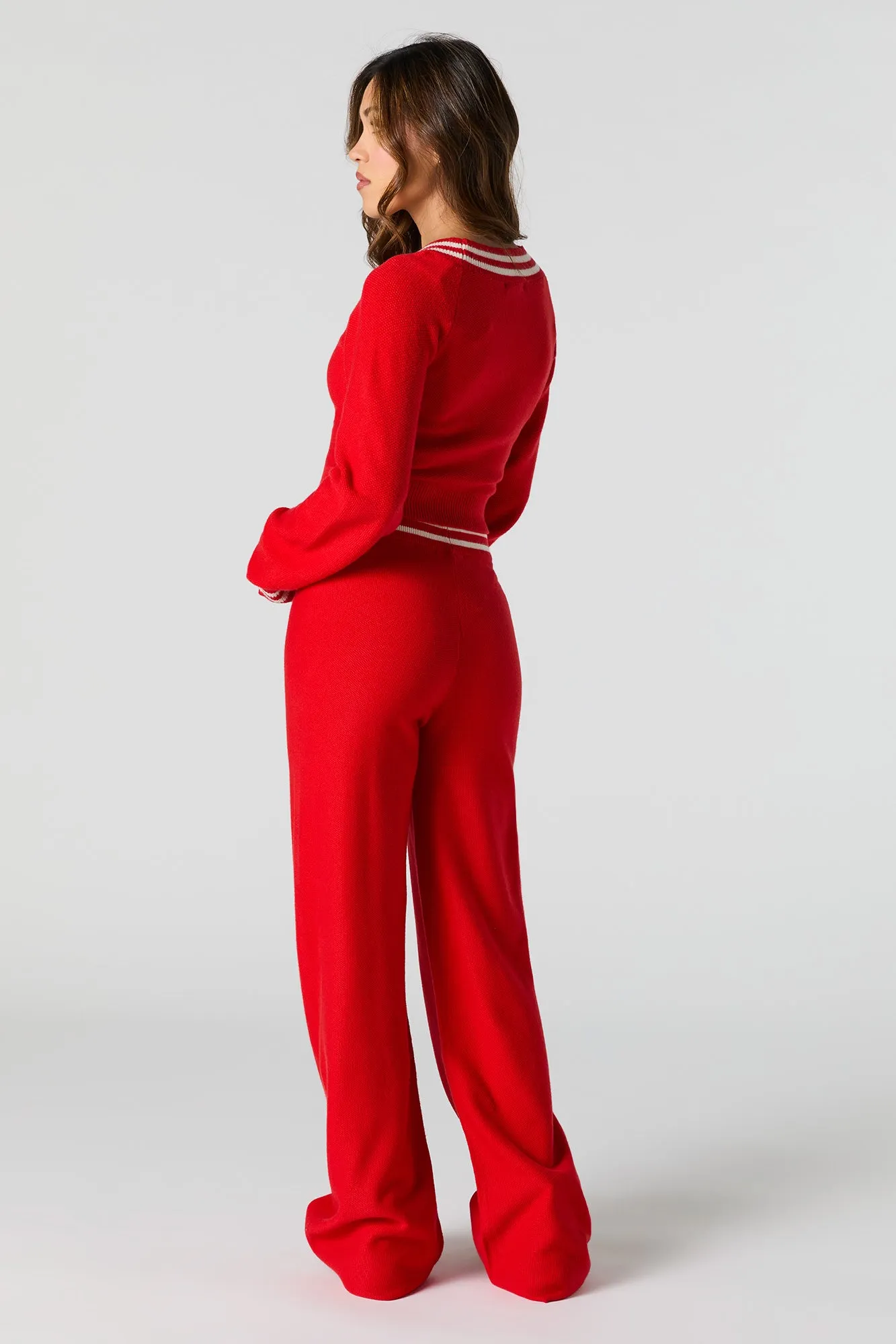 Striped Trim Knit Wide Leg Pant