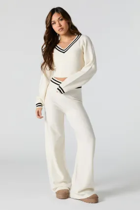 Striped Trim Knit Wide Leg Pant