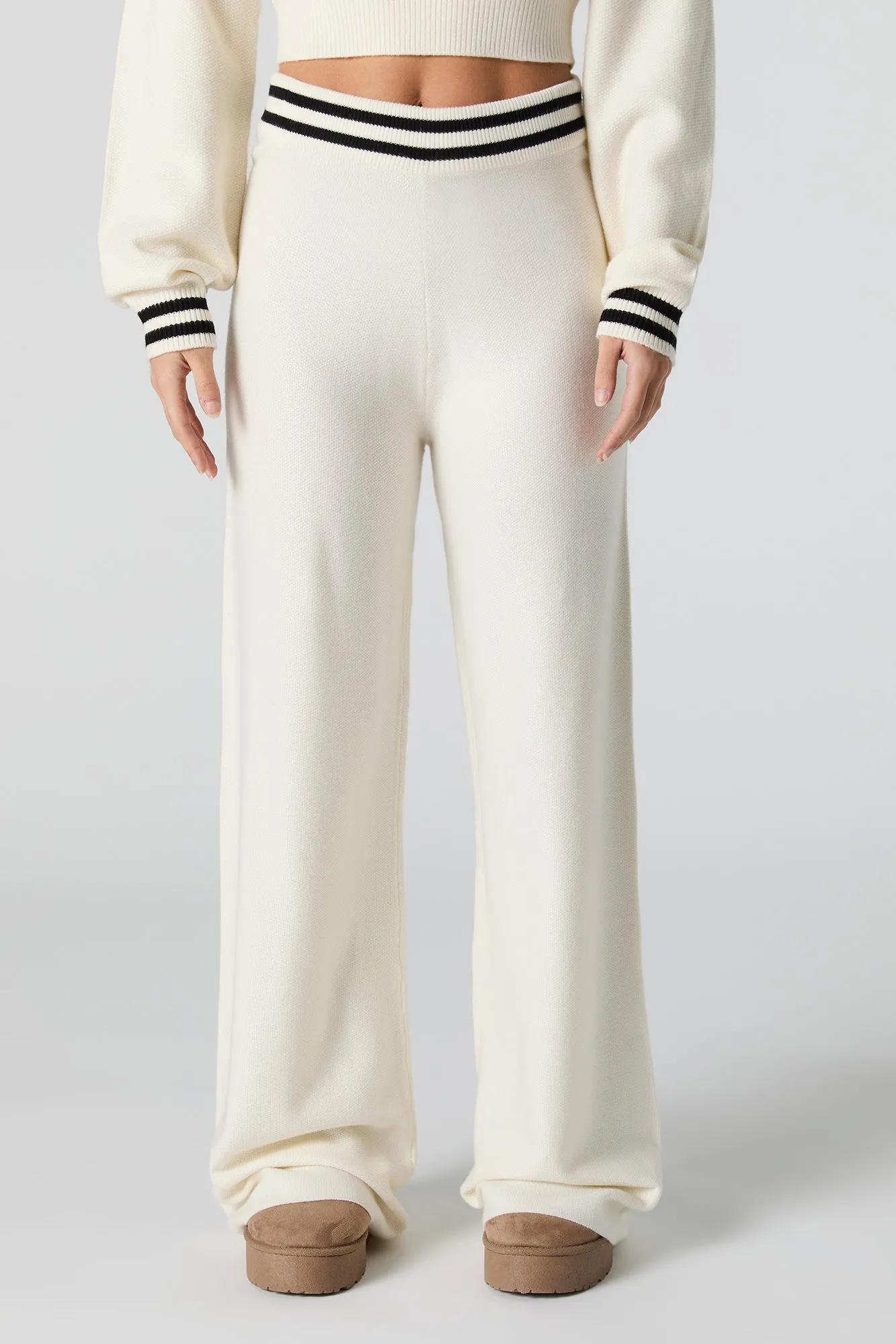 Striped Trim Knit Wide Leg Pant