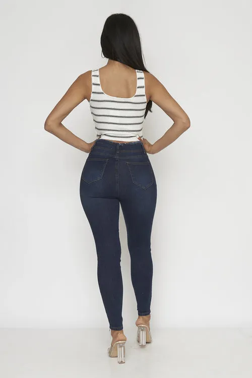 Stripes Print Sleeveless Crop Top* (399121)