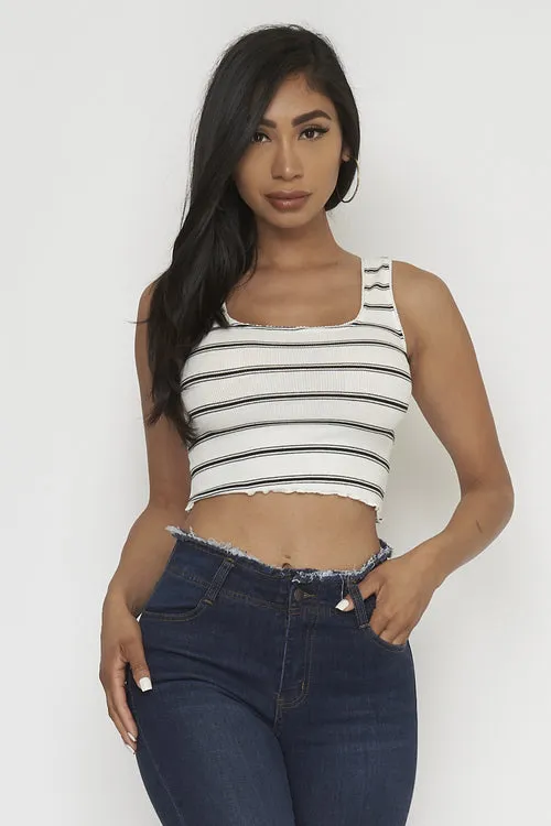 Stripes Print Sleeveless Crop Top* (399121)