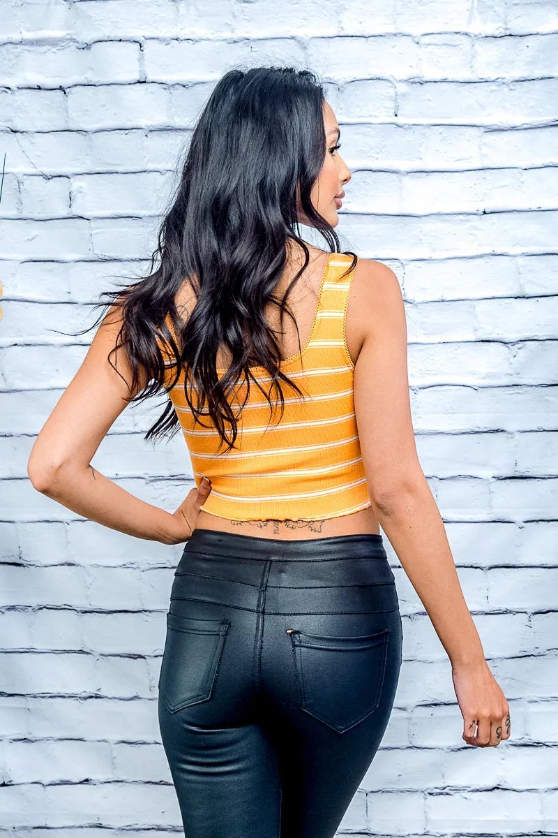 Stripes Print Sleeveless Crop Top* (399121)
