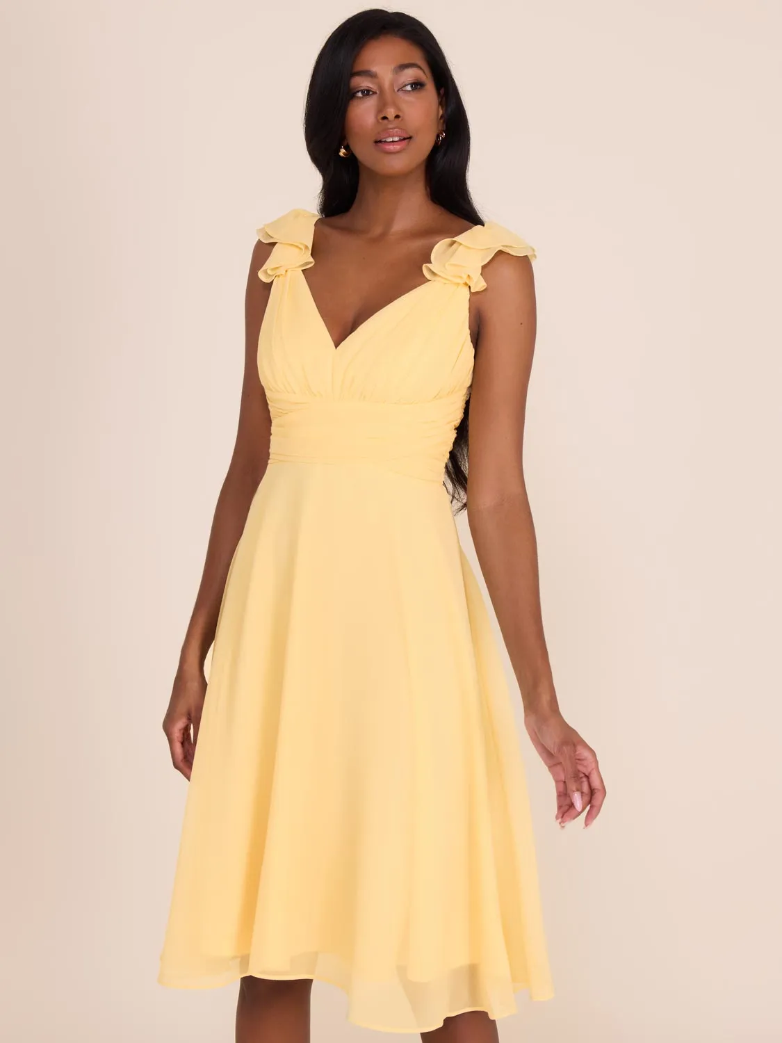 V-Neck Fit & Flare Chiffon Dress