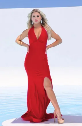 V-Neck Halter Gown Dress with Slit Robe de Bal