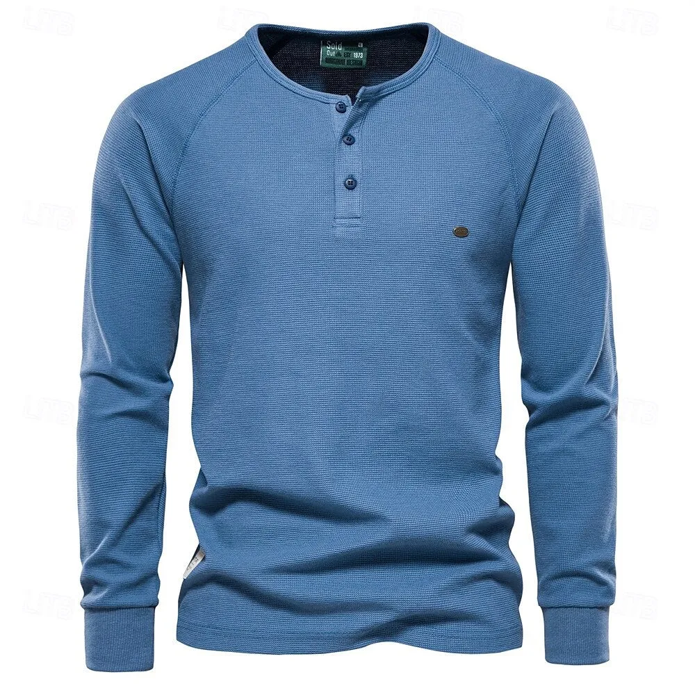 Waffle Henley Basic Long Sleeves T-Shirt