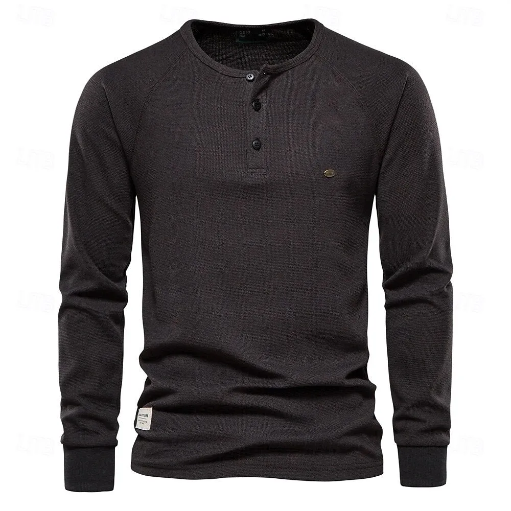 Waffle Henley Basic Long Sleeves T-Shirt