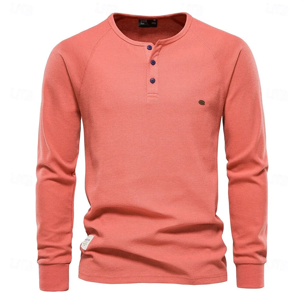 Waffle Henley Basic Long Sleeves T-Shirt