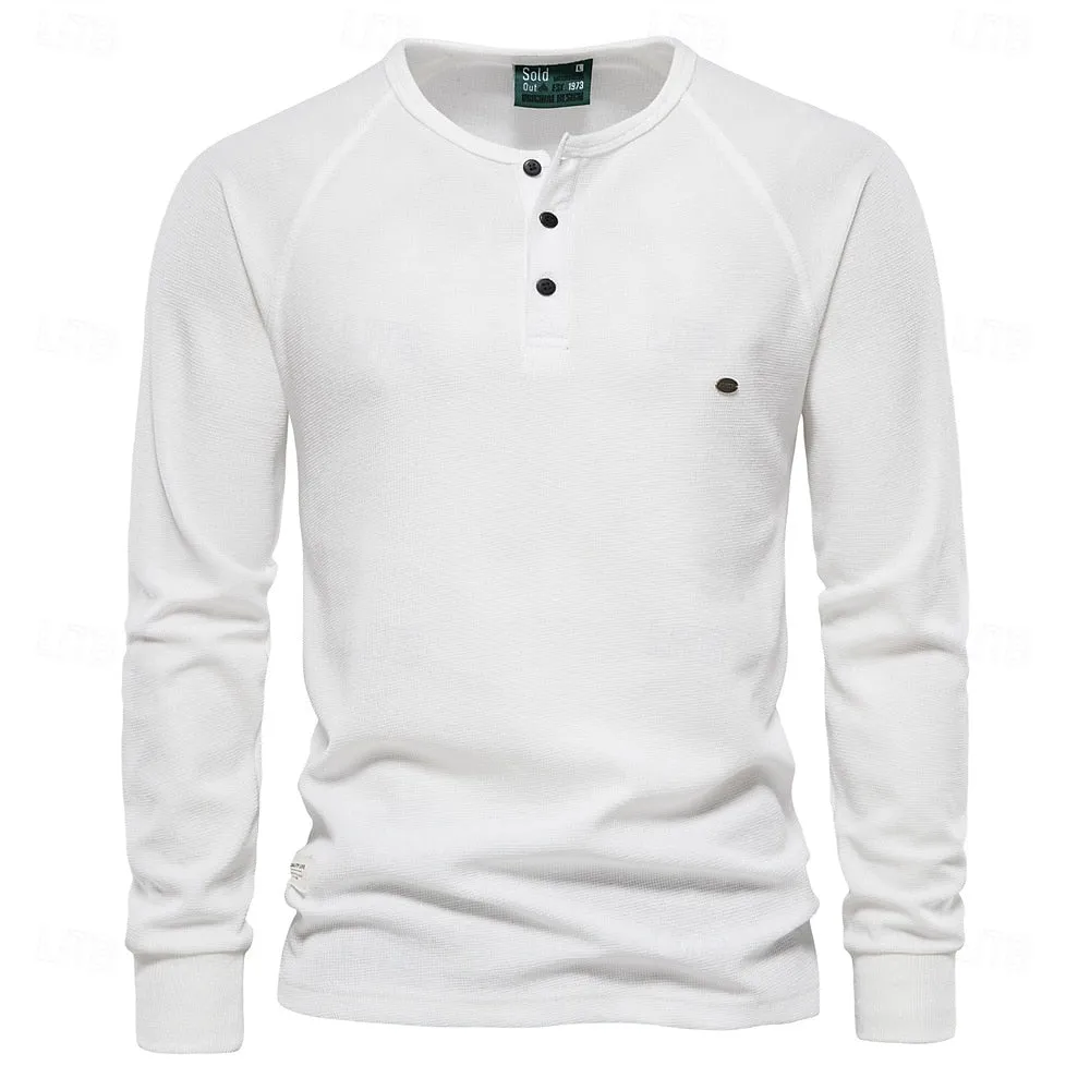 Waffle Henley Basic Long Sleeves T-Shirt