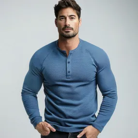 Waffle Henley Basic Long Sleeves T-Shirt
