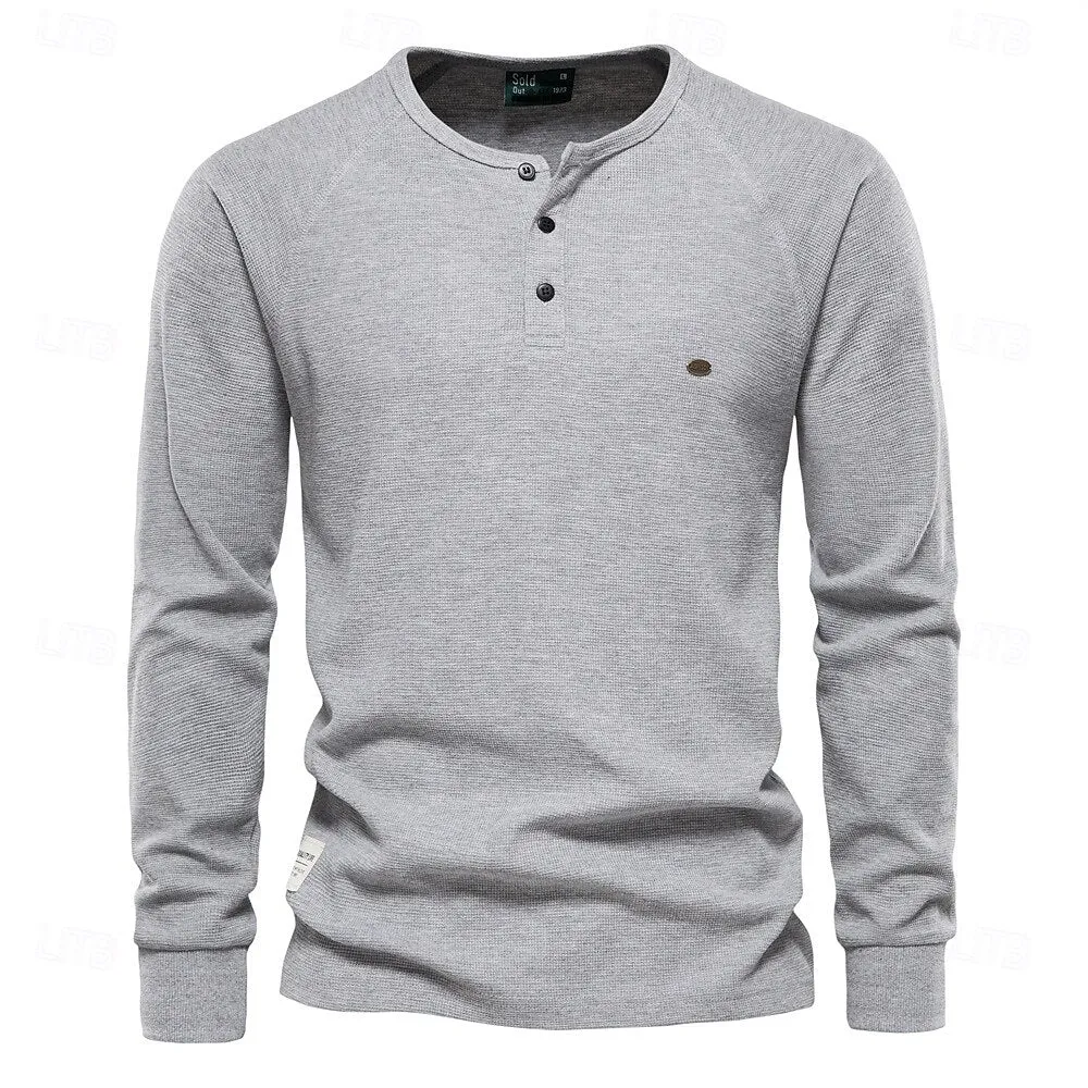 Waffle Henley Basic Long Sleeves T-Shirt