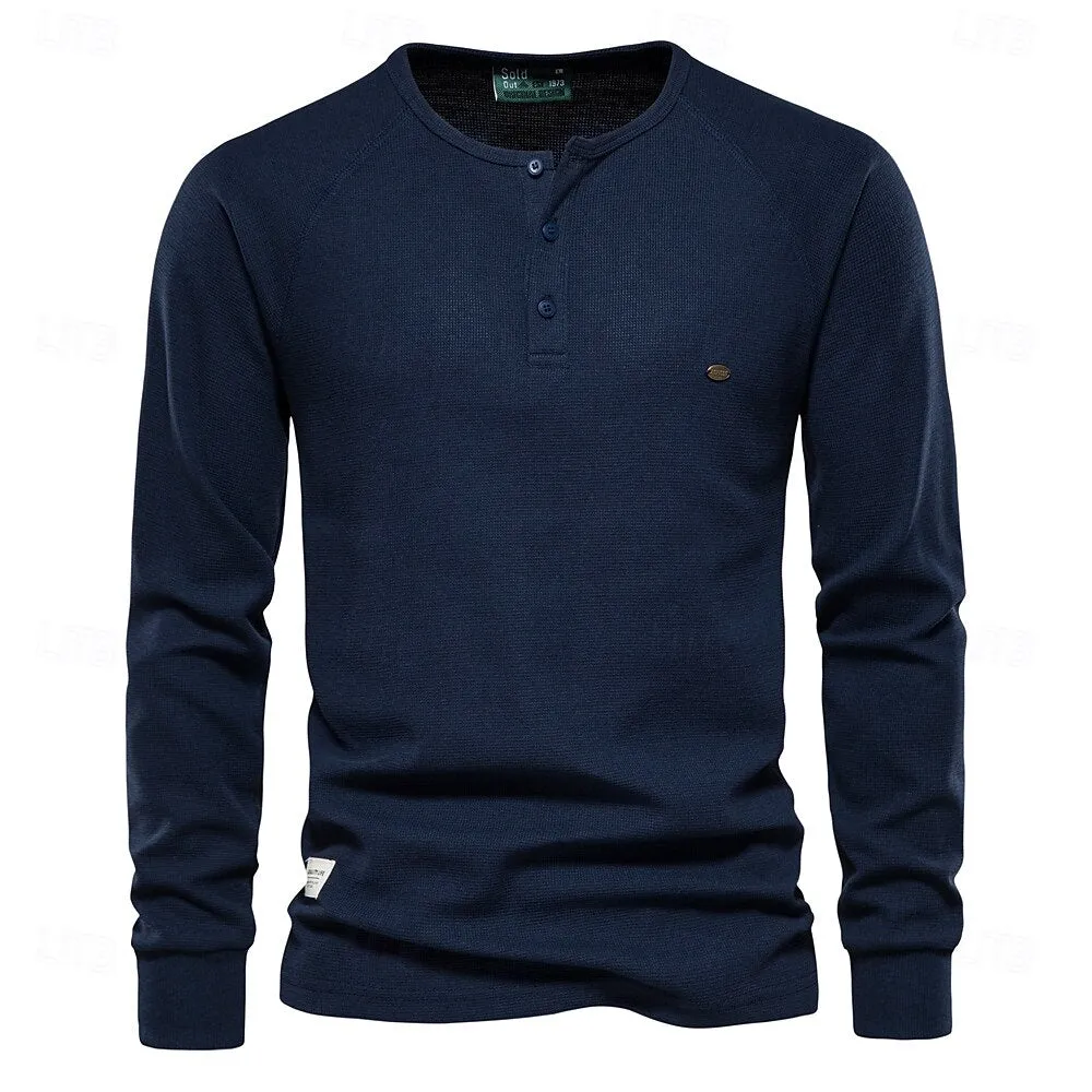 Waffle Henley Basic Long Sleeves T-Shirt