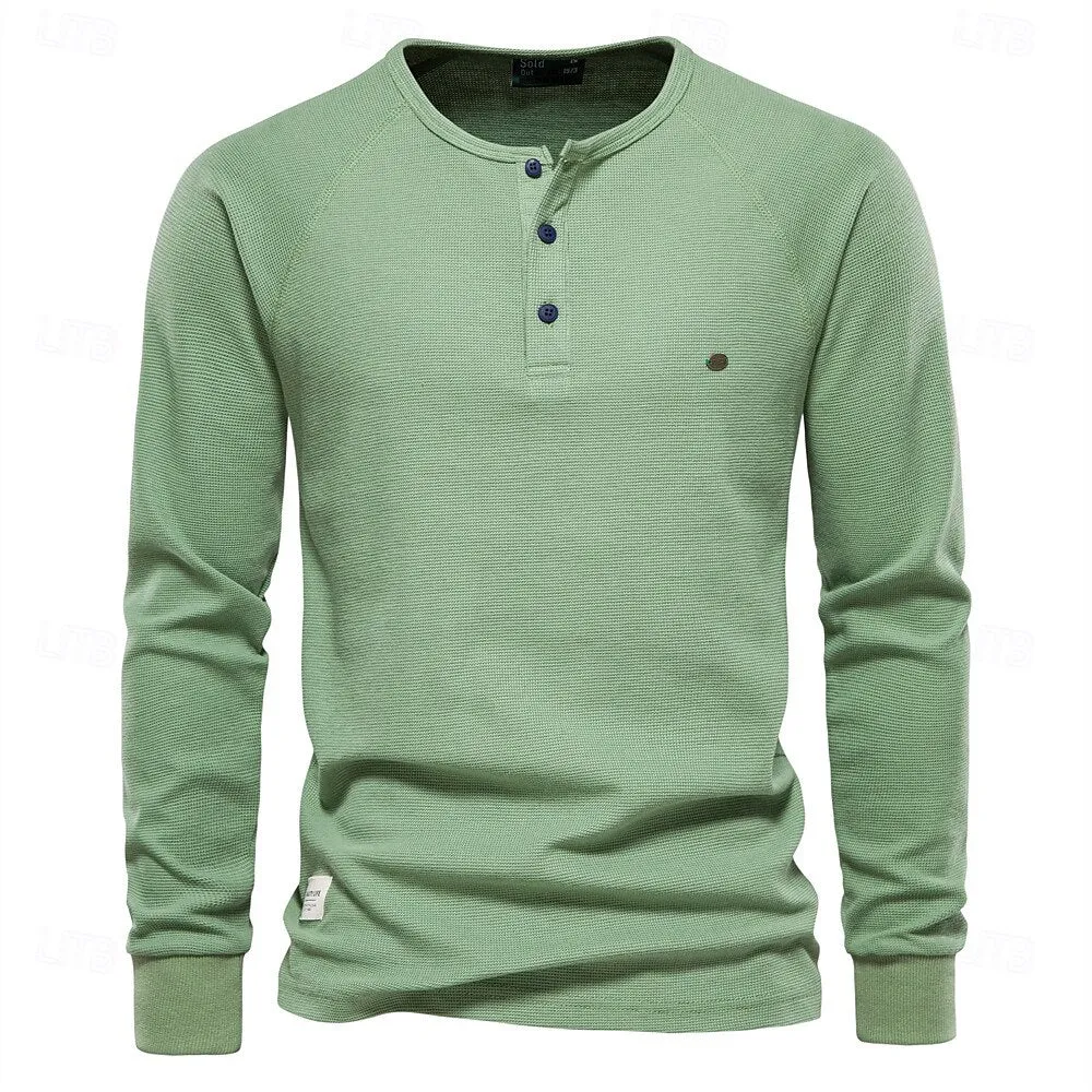 Waffle Henley Basic Long Sleeves T-Shirt