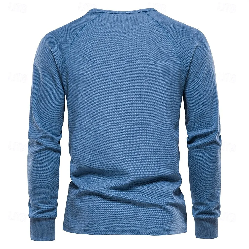 Waffle Henley Basic Long Sleeves T-Shirt