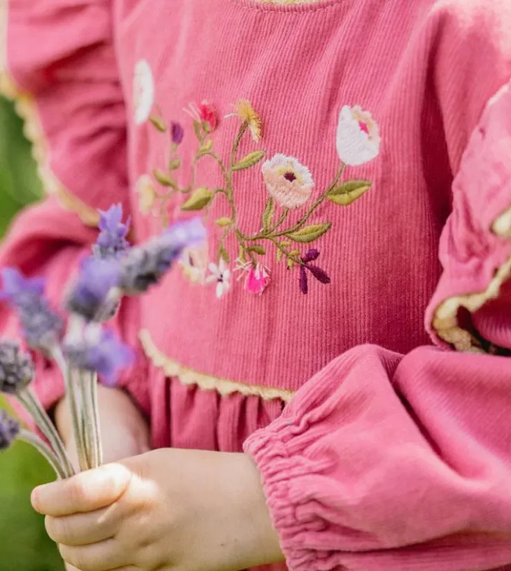 Wild Horses Embroidered Cord Dress - Kids