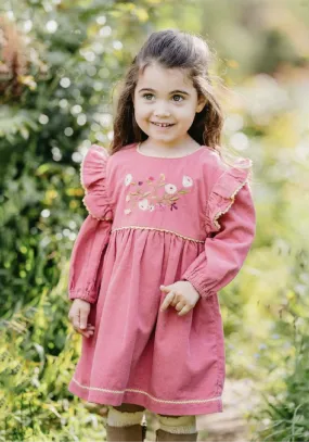 Wild Horses Embroidered Cord Dress - Kids
