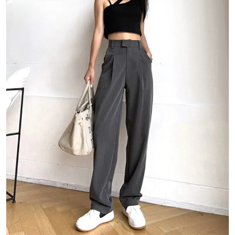 Women's Casual Loose Straight High Waist Long Pants With Pockets