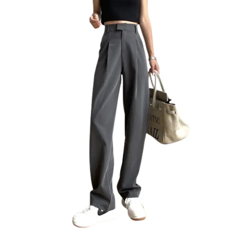 Women's Casual Loose Straight High Waist Long Pants With Pockets
