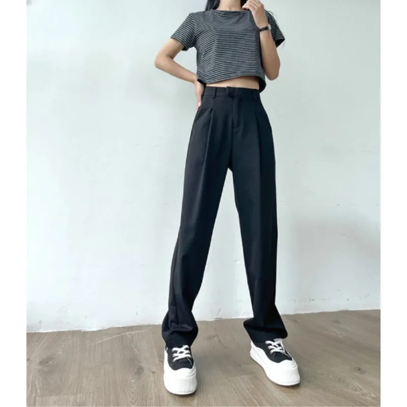 Women's Casual Loose Straight High Waist Long Pants With Pockets