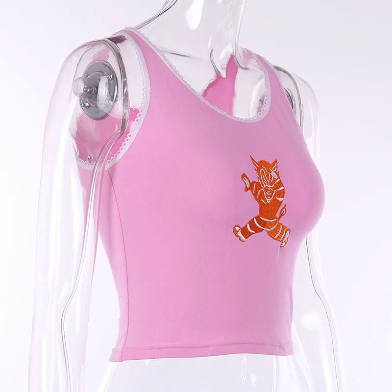 Women's Summer Casual Slim Tank Top With Embroidery