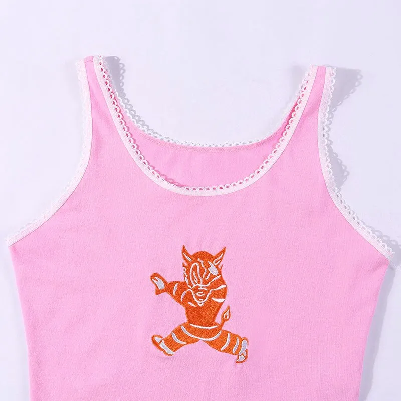 Women's Summer Casual Slim Tank Top With Embroidery