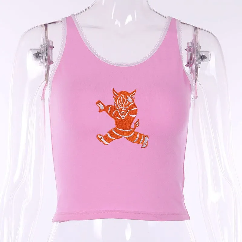 Women's Summer Casual Slim Tank Top With Embroidery